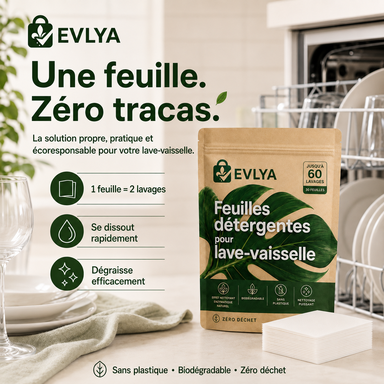 Feuilles de lave-vaisselle écologiques