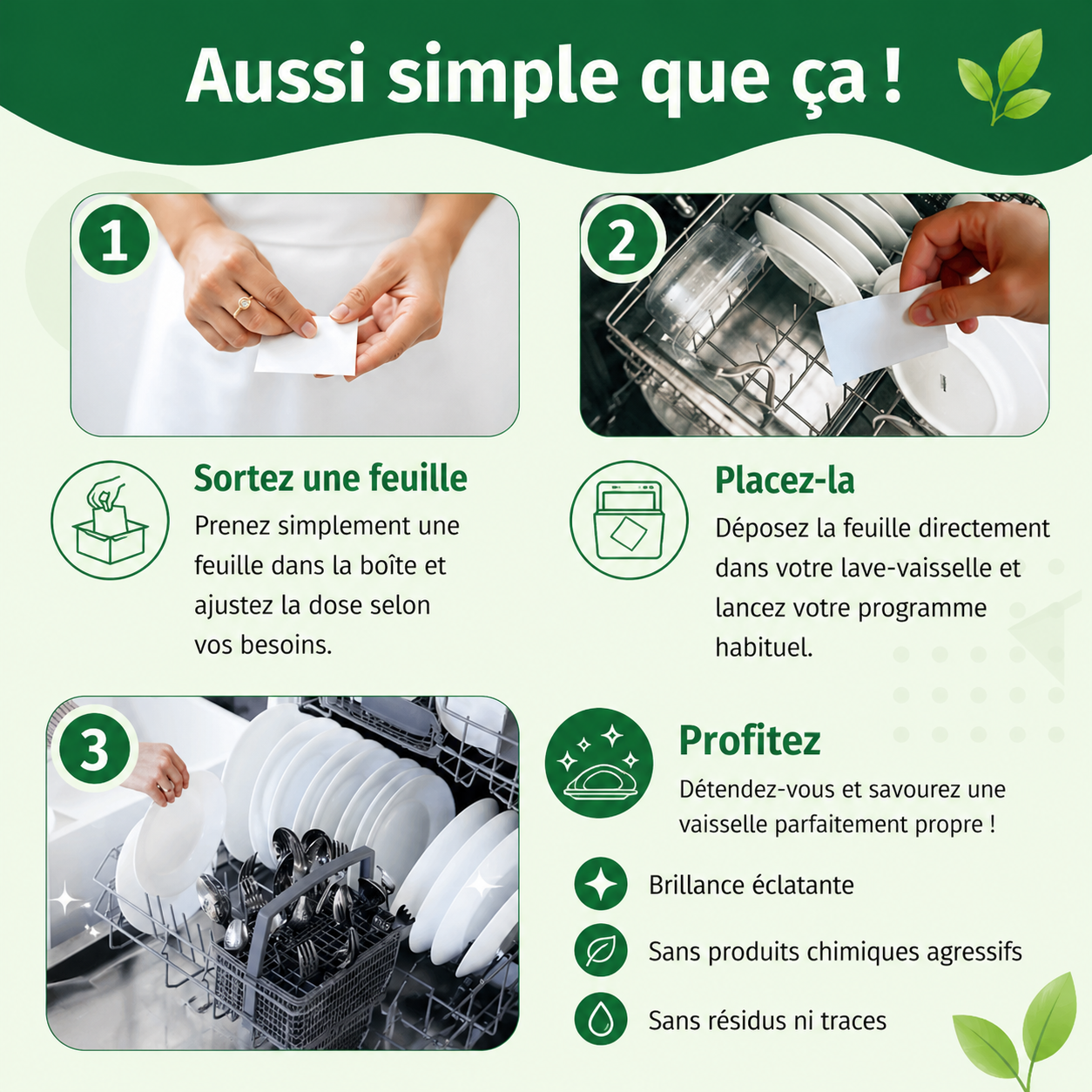 Feuilles de lave-vaisselle écologiques