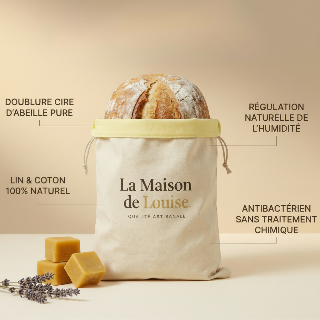 Sac à pain en cire d'abeille Evlya – Format 30 × 40 cm